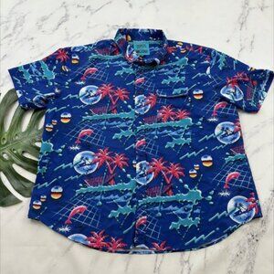 RSVLTS Trapper Keeper Mens Button Up Shirt Size 3XL The Teachers Pet Blue Palms